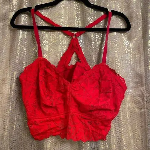 Aerie  Lipstick Red Floral Lace Racerback Bralette XXL