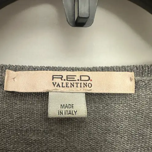 R.E.D. Valentino V Neck Sweater Size 44 3D Floral Design Wool Blend Gray