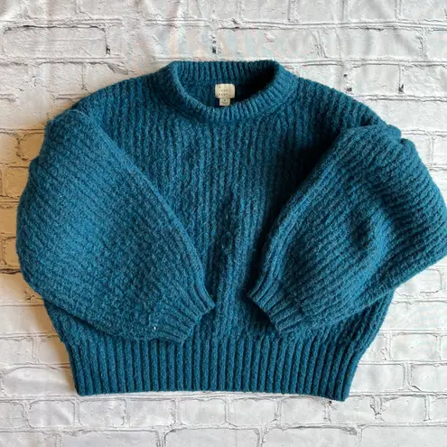 A New Day Knit Puffy Sleeve Sweater Turquoise Small