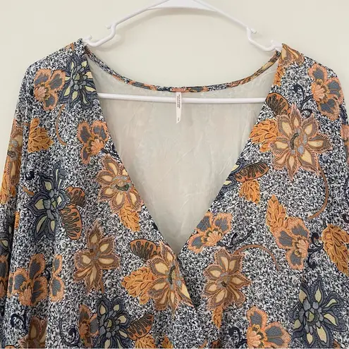 Free People Teegan Floral Long Sleeve Mini Dress Sky Combo Blue Size L