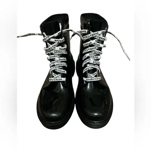 See By Chloe Glossy Black Combat Boots