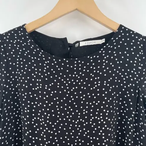 FRNCH Paris Dot Long Sleeve Dress Tie Neck B&W Polka Dots Flare Parisian SZ S/M