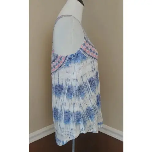 Modcloth NEW  Blue Ivory Coral Woven Knit Boho Racerback Sleeveless Top Small