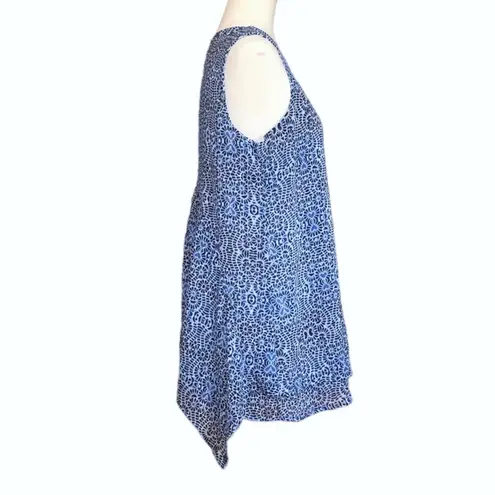 Fever Women’s Sleeveless Blouse Double Layer Blue Mosaic Flower Print •Size Medium