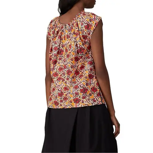 Marni Women's S Orange Multi Floral Blouse Short Sleeve Top