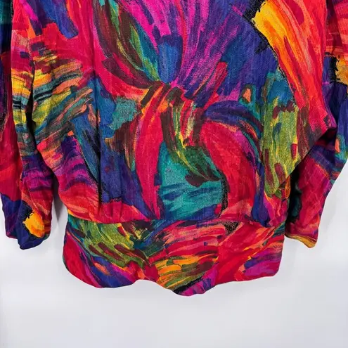 MA Studio Wrap Top Womens L/XL Multicolor Abstract Print Vintage 90s Art to Wear Red Size L