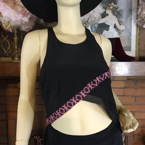 THAKOON ADDITION BLACK SILK DRESS WITH LAMBSKIN LEATHER TRIM AND RED PATTERN (6)