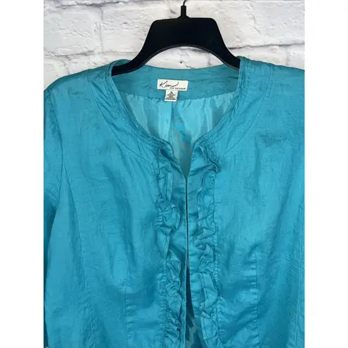 kim rogers Women's 100% Linen Lined Career Feminine Ruffle Front Blazer Size XL