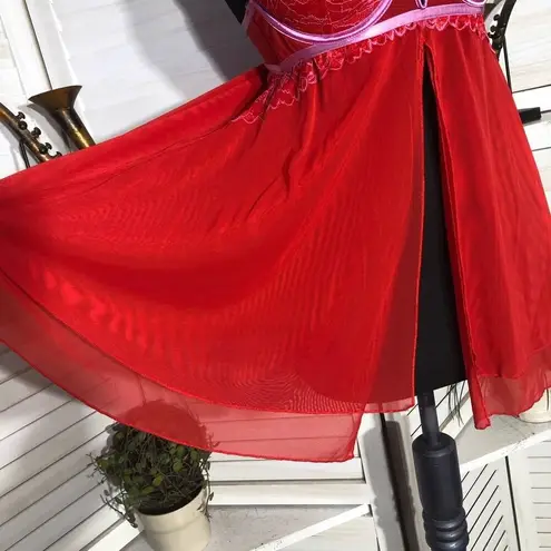 Auden Intimates Babydoll Lingerie Underwire Padded Lace Mesh Red Pink Size Small