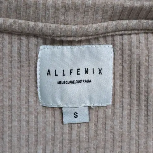ALL FENIX Oatmeal Beige Ribbed Knit Crew Neck Drawstring Athleisure Crop Top S Tan