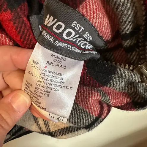 Woolrich Reversible Vest Black-Red Plaid Medium Coyote Fur Collar Down Vest