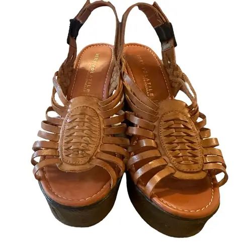 Very Volatile Los Angeles Brown Leather Huaraches Style Wedge Heel Sandals 10