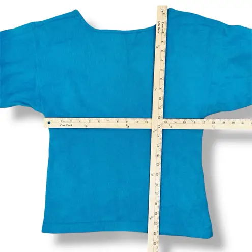 Vintage 80s Stephan Andrews V Back Angora Fuzzy Knit Sweater Turquoise Medium Blue