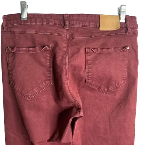 ZARA  Basics Ankle Zip Skinny Jeans 10 Maroon Red Jeggings Pockets Mid Rise