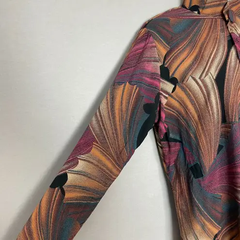 Vintage Blouse Graphic Pattern Handmade FLAWS Long Sleeve Fish Tail Secretary Brown Size M