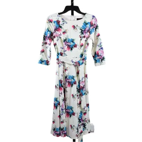 Floral Fit & Flare Midi Dress Romantic Cottagecore Garden Party Spring Feminine White Size XS