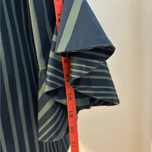 Badgley Mischka Green and Navy Striped Blouse with backside flower print Size M