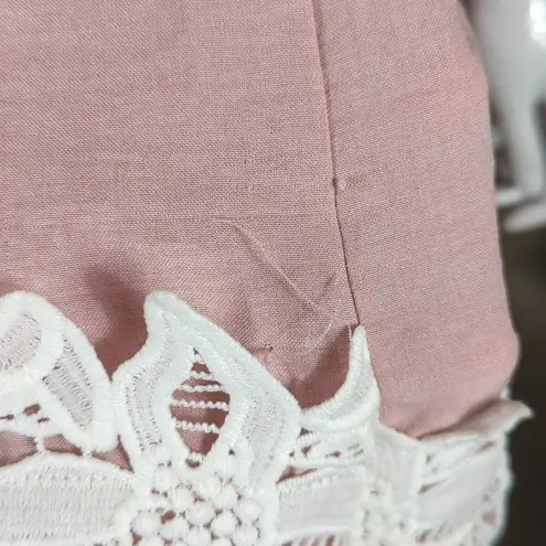 Tassels N Lace Smocked Off-Shoulder Tunic Dress Woman's Size Large Pink White