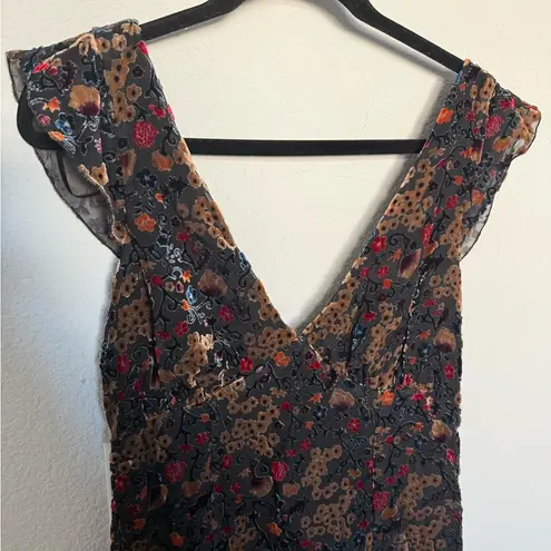 Willow & Clay Floral Print Velvet Burnout Babydoll Mini Dress V-Neck Small