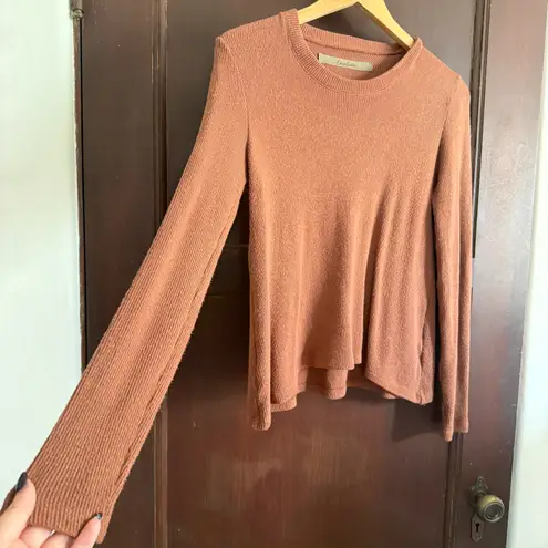 ENZO COSTA | Brown Long Sleeve Shirt RIb Knit | Extra Small Minimalist Size XS