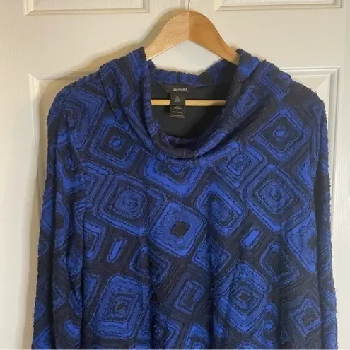Ali Miles Royal Blue and Black Design tunic Sweater with Cowl Neck Size XL