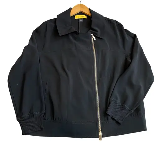St. John Women’s L Asymmetrical Zipper Bomber Jacket Solid Black Sporty Casual