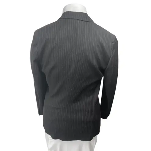 Ann Taylor LOFT Black Wool Pinstriped Collar Long Sleeve Blazer Coat Jacket 14