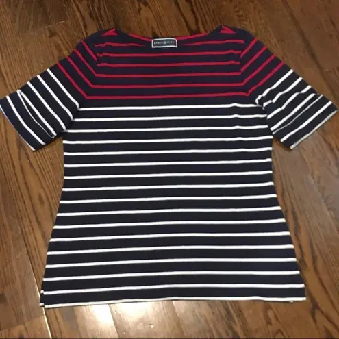 Karen Scott Striped Cuffed Elbow Sleeve Top