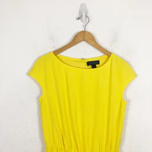 St. John Bateau Neck Mini Dress Size 4 Yellow Casual Draped Stretch Preppy