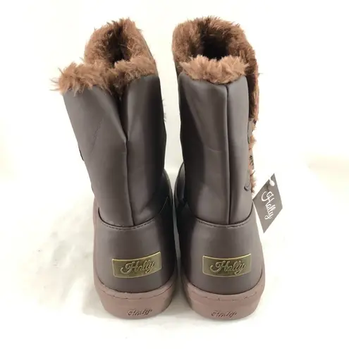 Holly Womens Winter Boots Faux Leather Faux Fur 8 Brown