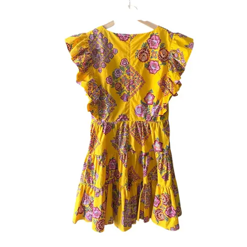 LA DOUBLEJ Honeybun Tiered Flutter Mini Dress Yellow Medium
