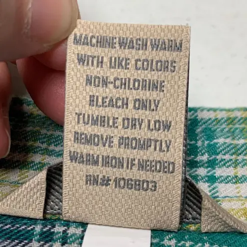 Duluth Trading Co Womens Shirt Top Plaid Button Down Collared Green Blue Large