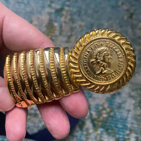 Vintage Motion East Elisabeth name gold coin metal stretch belt, size small