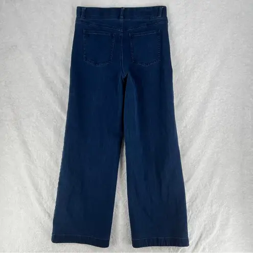 Betabrand Stretch Blue Pull On Yoga Denim High Rise Wide Leg Pants Size M