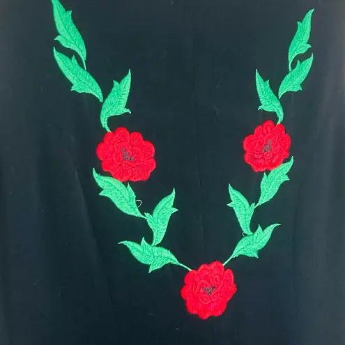 Vintage Texas Couture black button front midi dress rose embroidery. Size 4