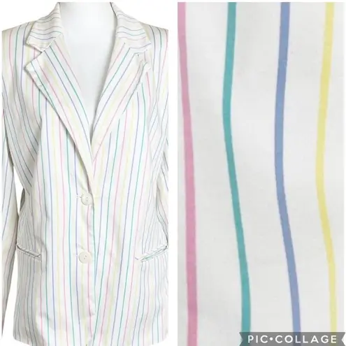 Sag Harbor Blazer Womens Size 14 Pastel Easter Rainbow Stripe Office Work Career