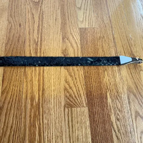 WCM New York Black Leather Calf Hair Abstract Design Belt 34" Circular Buckle Black