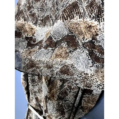 JBS Sheer Faux Wrap Style Dress Bow Ribbon Belt Snake Print Browns Y2K VNeck 14W Brown