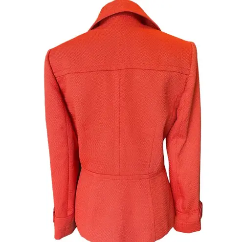 Tahari ASL Double Breasted Blazer w/ Belted Cuffs & Gold Buttons Orange Red SZ.4