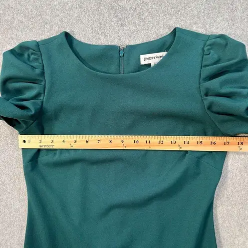 Shelby & Palmer Green Puff Sleeve Sheath Dress Women's 8 Midi High Neck