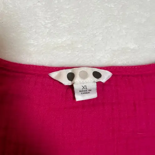 Three Dots V-Neck Cap Sleeve Gauze Flowy Blouse Size XL Cotton Summer Colorful