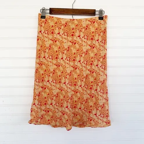 Gap  floral print orange coral knee length skirt size 6