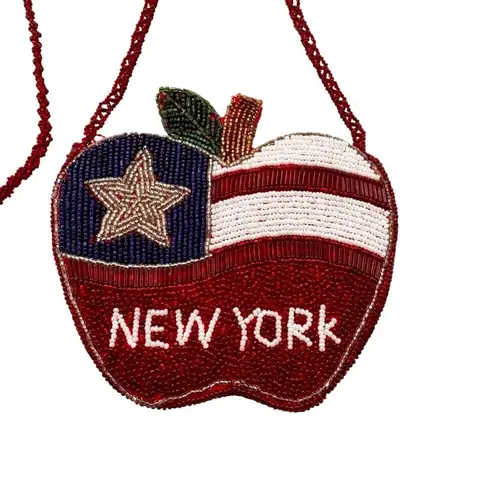 None Beaded New York Apple Flag Small Shoulder Bag Red