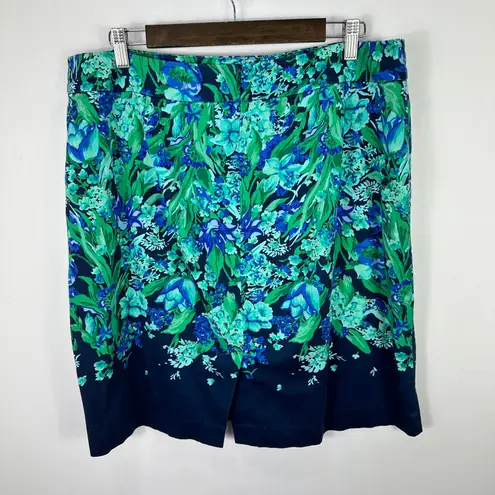 Talbots Pencil Skirt Womens 16 Blue Green Floral Garden Office Feminine Chic