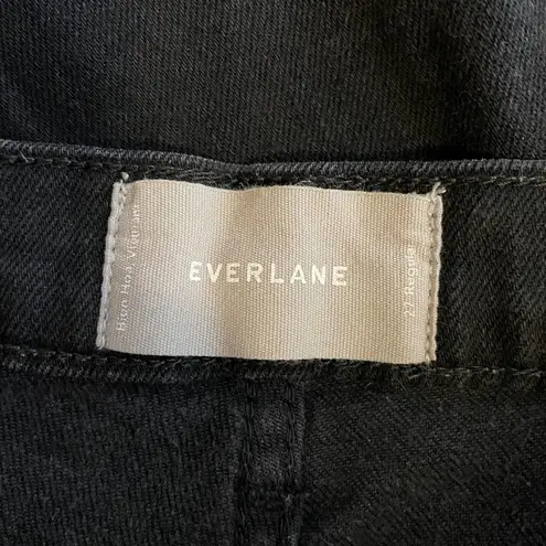 Everlane Women 27 Black The Kick Crop Jeans Raw Hem High Rise Straight Cut