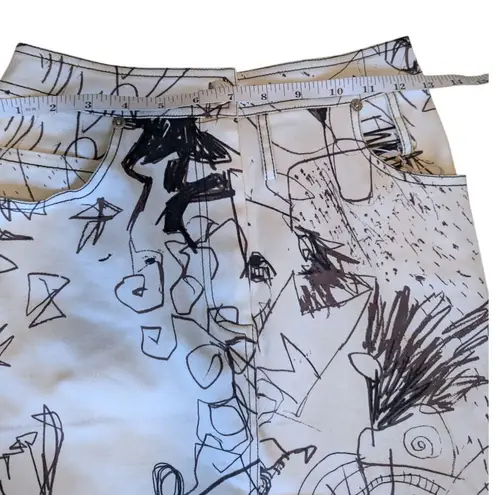 Vintage John Galliano Skirt Denim Pencil Sketches Printed Kendall Jenner Owned Brown Size XS