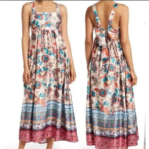 Stitchdrop Womens L Maui Paisley Sunset Maxi Dress Satin Tropical Summer Cottage Size L