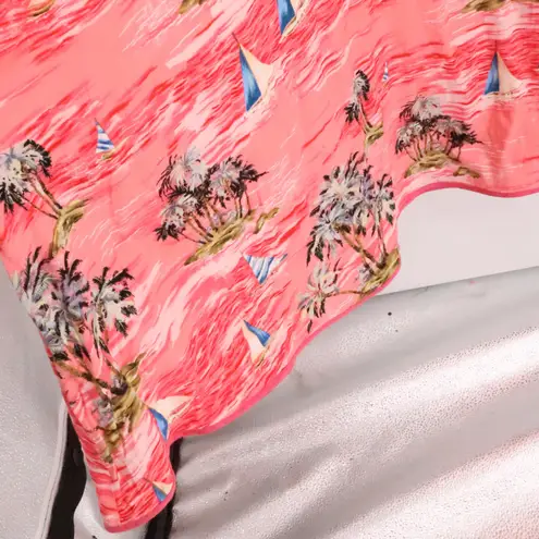 Tropical Palm Tree Sailboat Midi Dress Pink Beach Vacation Resort Cruise Size S