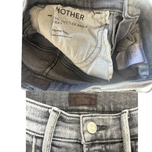 MOTHER HUSTLER ANKLE FRAY STRAIGHT JEANS IN DAYTONA NIGHTS SZ. 26" Gray