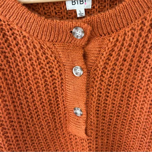 Bibi Better Than Ever Rust Loose Knit Henley Button Sweater. Size Large.